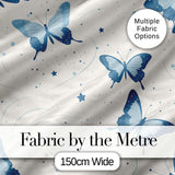 Blue Butterflies Stars Night Sky Seamless Pattern Light Background Digital Print Fabric by the Metre UK Sewing Quilting Textile
