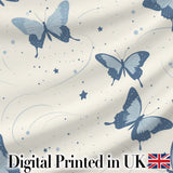 Blue Butterflies Stars Night Sky Seamless Pattern Light Background Digital Print Fabric by the Metre UK Sewing Quilting Textile