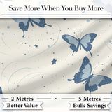 Blue Butterflies Stars Night Sky Seamless Pattern Light Background Digital Print Fabric by the Metre UK Sewing Quilting Textile
