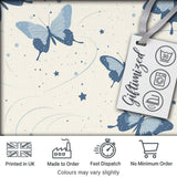 Blue Butterflies Stars Night Sky Seamless Pattern Light Background Digital Print Fabric by the Metre UK Sewing Quilting Textile