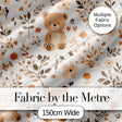 Cute Teddy Bear Floral Leaves Seamless Pattern Soft Neutral Background Digital Print Fabric by the Metre UK Sewing Quilting Textile