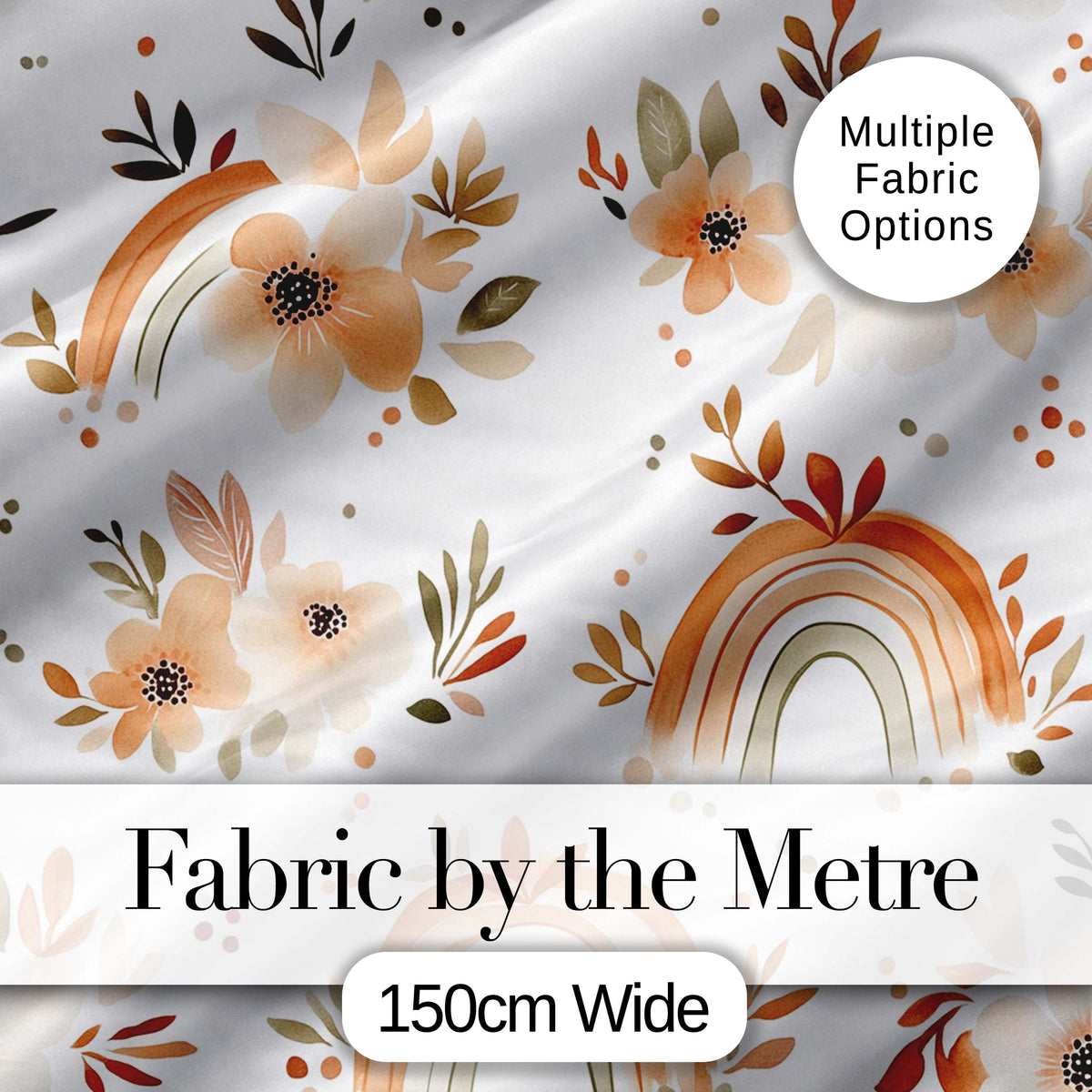 Boho Rainbow Floral Leaves Seamless Pattern Warm Earth Tone Background Digital Print Fabric by the Metre UK Sewing Quilting Textile