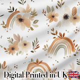 Boho Rainbow Floral Leaves Seamless Pattern Warm Earth Tone Background Digital Print Fabric by the Metre UK Sewing Quilting Textile