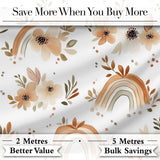 Boho Rainbow Floral Leaves Seamless Pattern Warm Earth Tone Background Digital Print Fabric by the Metre UK Sewing Quilting Textile