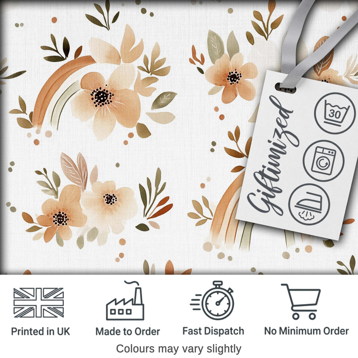 Boho Rainbow Floral Leaves Seamless Pattern Warm Earth Tone Background Digital Print Fabric by the Metre UK Sewing Quilting Textile