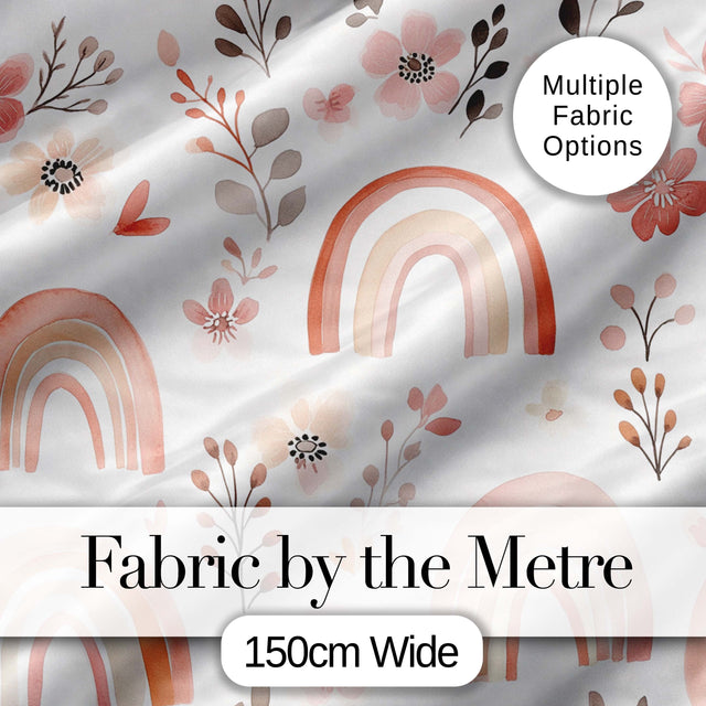 Pastel Rainbow Floral Seamless Pattern Soft Pink Neutral Background Baby Theme Digital Print Fabric by the Metre UK Sewing Quilting Textile