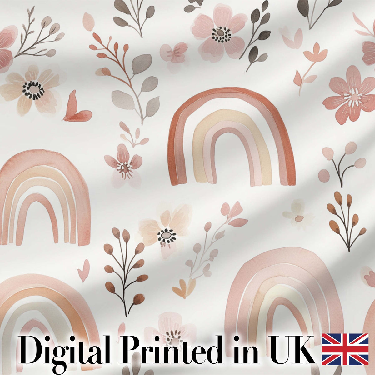 Pastel Rainbow Floral Seamless Pattern Soft Pink Neutral Background Baby Theme Digital Print Fabric by the Metre UK Sewing Quilting Textile