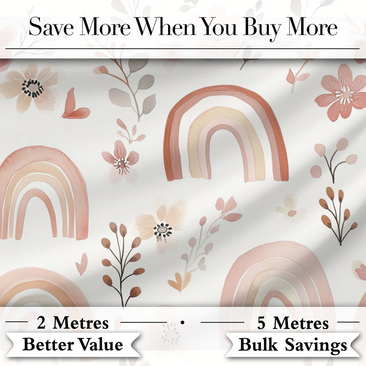 Pastel Rainbow Floral Seamless Pattern Soft Pink Neutral Background Baby Theme Digital Print Fabric by the Metre UK Sewing Quilting Textile