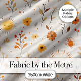 Cute Smiling Sun Floral Leaves Seamless Pattern Warm Neutral Background Digital Print Fabric by the Metre UK Sewing Quilting Textile