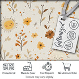 Cute Smiling Sun Floral Leaves Seamless Pattern Warm Neutral Background Digital Print Fabric by the Metre UK Sewing Quilting Textile