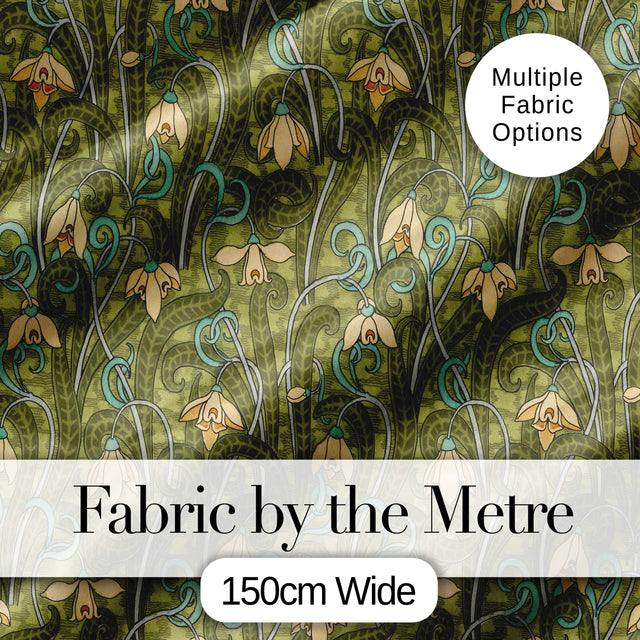 Art Nouveau Green Botanical Floral Seamless Pattern Vintage Nature Background Digital Print Fabric by the Metre UK Sewing Quilting Textile