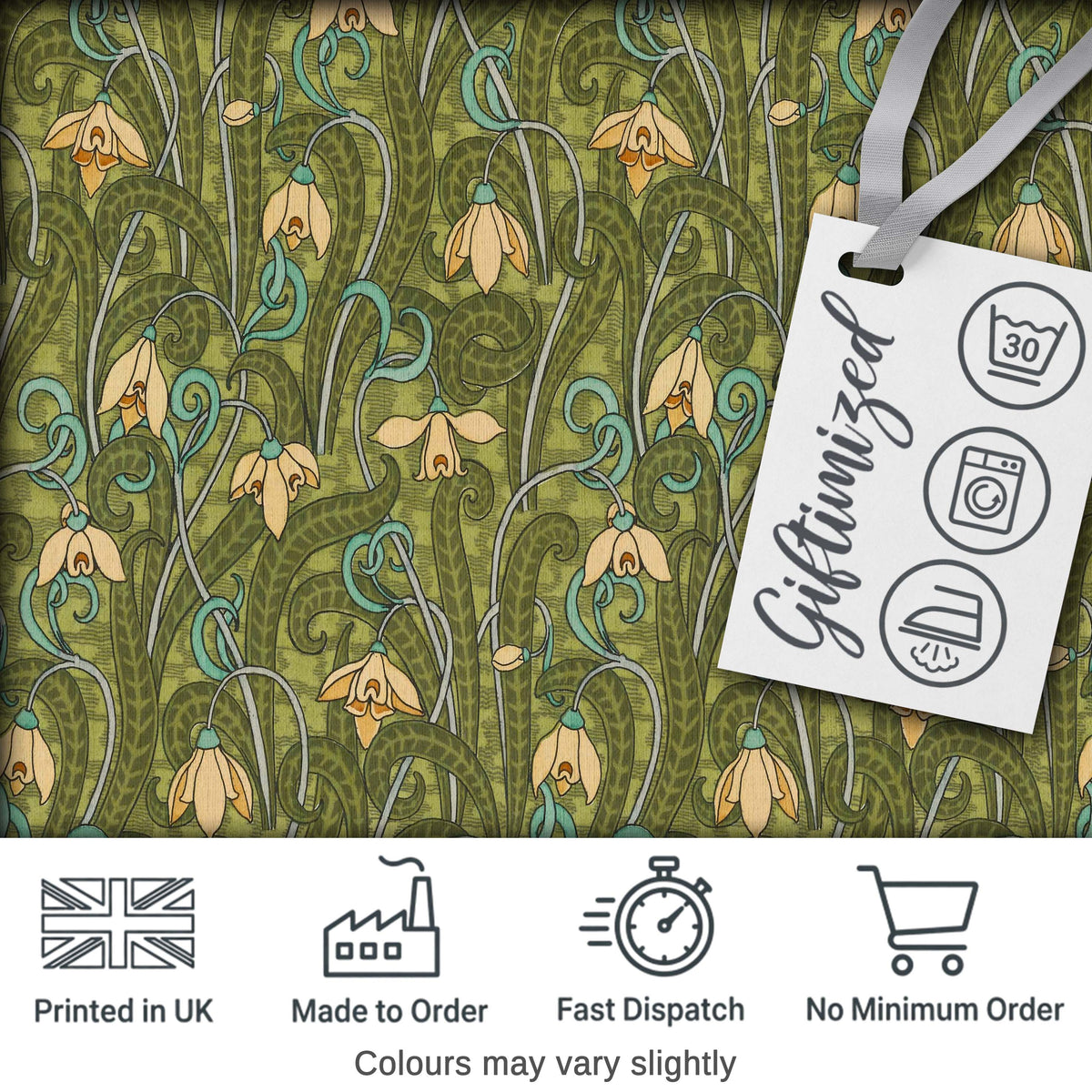 Art Nouveau Green Botanical Floral Seamless Pattern Vintage Nature Background Digital Print Fabric by the Metre UK Sewing Quilting Textile