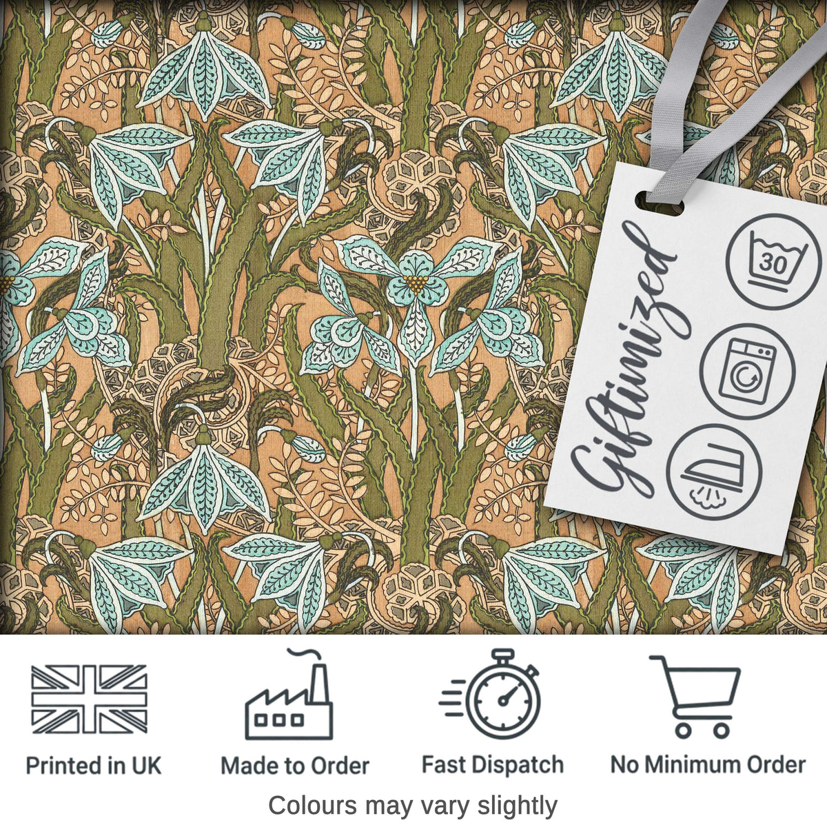 William Morris Style Blue Floral  Seamless Pattern Vintage Classic Background Digital Print Fabric by the Metre UK Sewing Quilting Textile