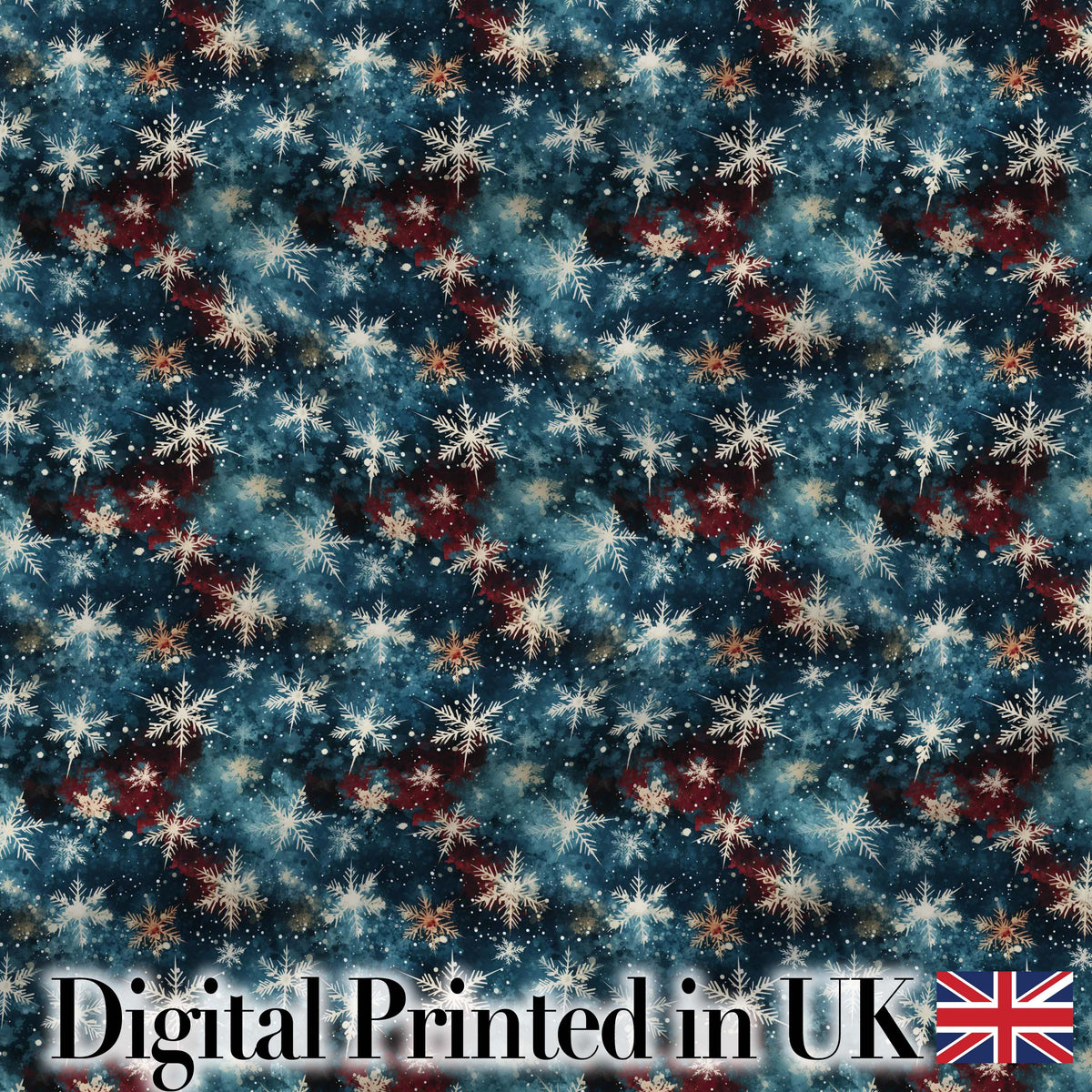 Galaxy Snowflake Star Seamless Pattern Dark Cosmic Winter Background Digital Print Fabric by the Metre UK Sewing Quilting Textile
