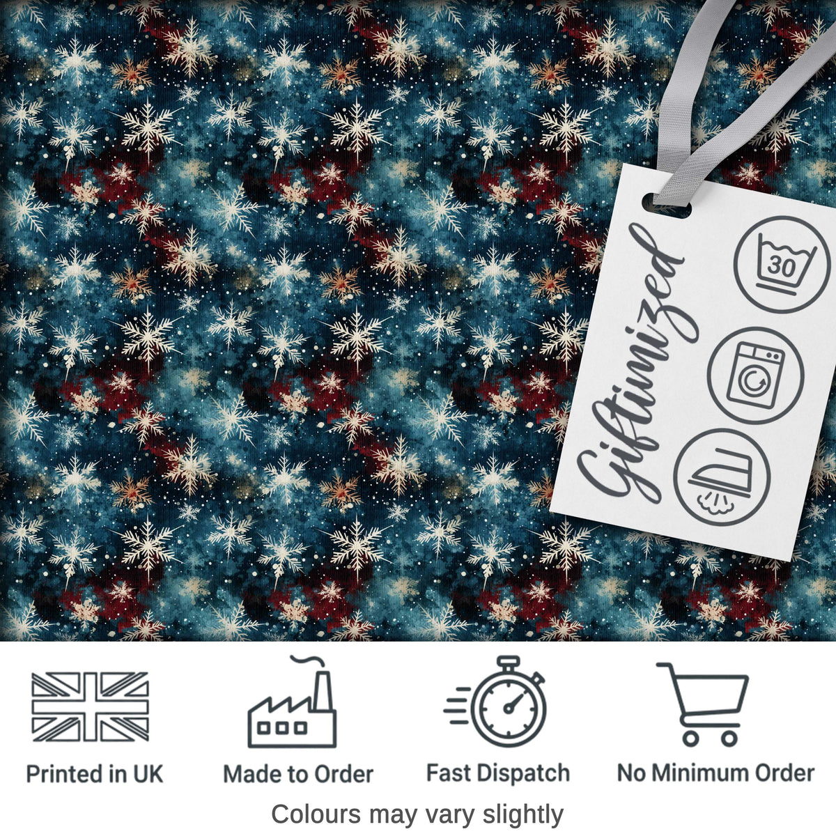 Galaxy Snowflake Star Seamless Pattern Dark Cosmic Winter Background Digital Print Fabric by the Metre UK Sewing Quilting Textile