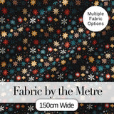 Colorful Starburst Snowflake Dark Seamless Pattern Festive Night Background Digital Print Fabric by the Metre UK Sewing Quilting Textile