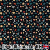 Colorful Starburst Snowflake Dark Seamless Pattern Festive Night Background Digital Print Fabric by the Metre UK Sewing Quilting Textile