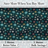 Teal Gold Snowflake Star Seamless Pattern Elegant Winter Night Background Digital Print Fabric by the Metre UK Sewing Quilting Textile