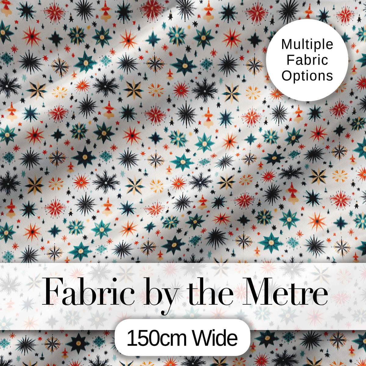 Retro Mid Century Starburst Seamless Pattern Vintage Holiday Background Digital Print Fabric by the Metre UK Sewing Quilting Textile