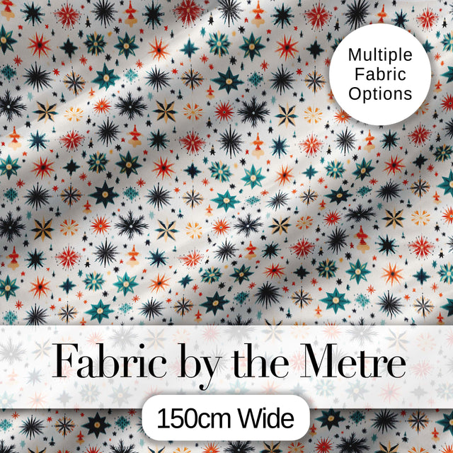 Retro Mid Century Starburst Seamless Pattern Vintage Holiday Background Digital Print Fabric by the Metre UK Sewing Quilting Textile