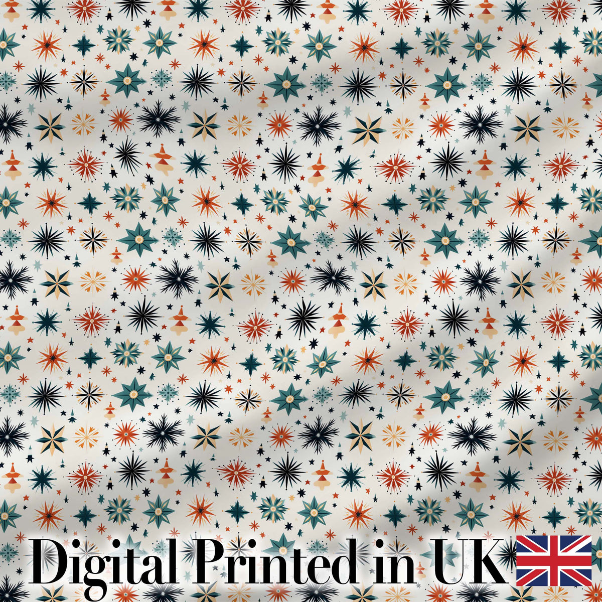 Retro Mid Century Starburst Seamless Pattern Vintage Holiday Background Digital Print Fabric by the Metre UK Sewing Quilting Textile