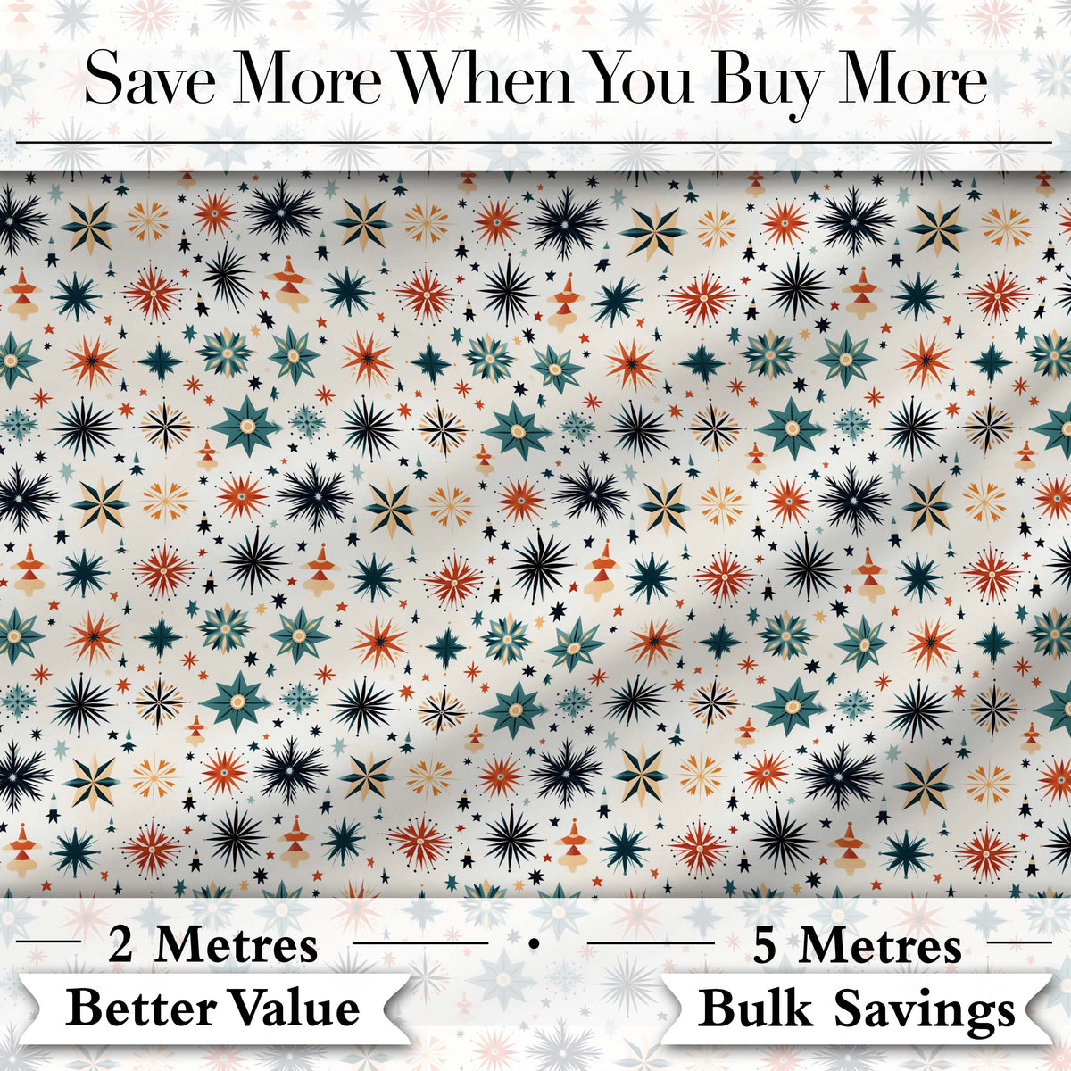Retro Mid Century Starburst Seamless Pattern Vintage Holiday Background Digital Print Fabric by the Metre UK Sewing Quilting Textile