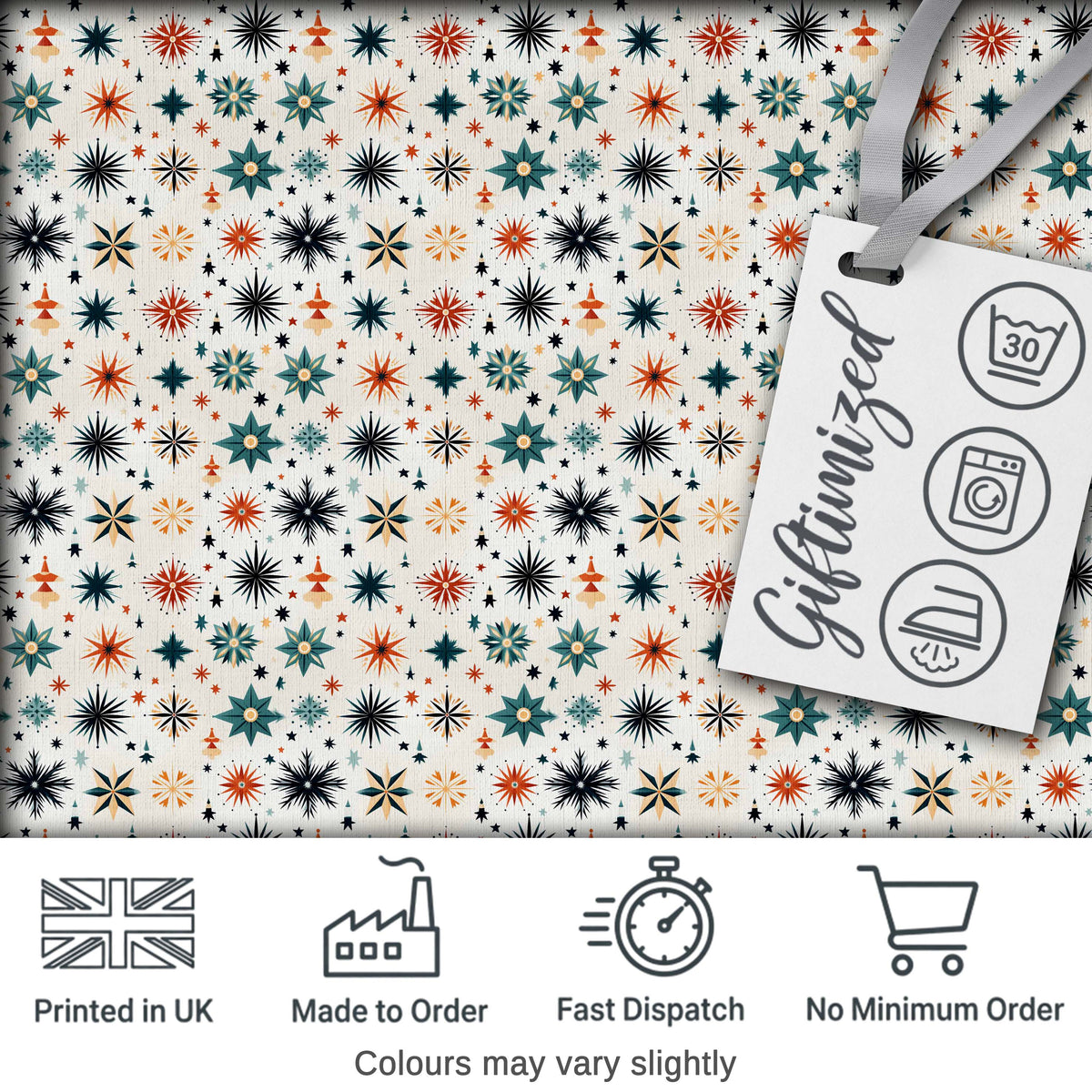 Retro Mid Century Starburst Seamless Pattern Vintage Holiday Background Digital Print Fabric by the Metre UK Sewing Quilting Textile
