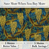 Golden Birds and Wisteria Floral Seamless Pattern Art Nouveau Nature Design Digital Print Fabric by the Metre UK Sewing Quilting Textile