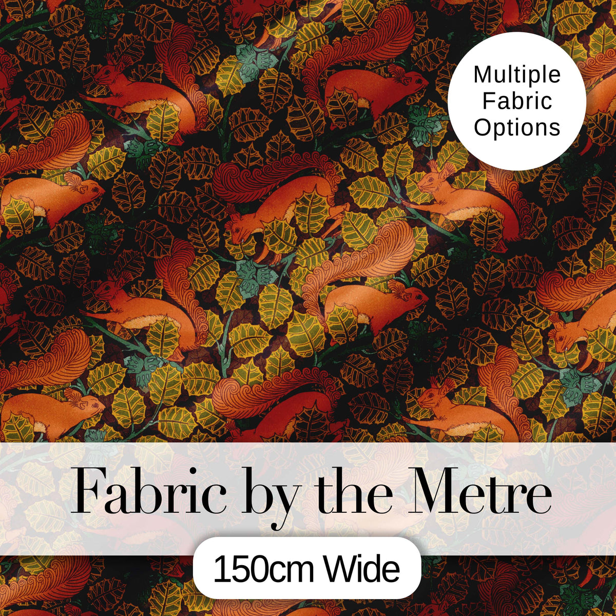 Woodland Squirrel Forest Leaves Seamless Pattern Autumn Nature Design Digital Print Fabric by the Metre UK Sewing Quilting Textile