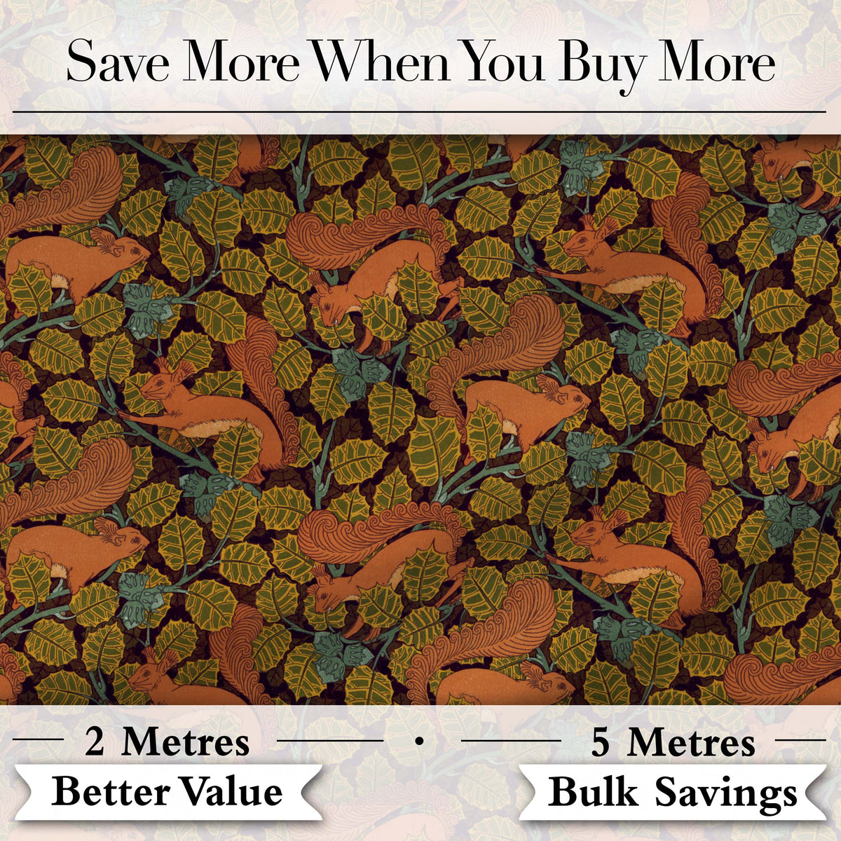 Woodland Squirrel Forest Leaves Seamless Pattern Autumn Nature Design Digital Print Fabric by the Metre UK Sewing Quilting Textile