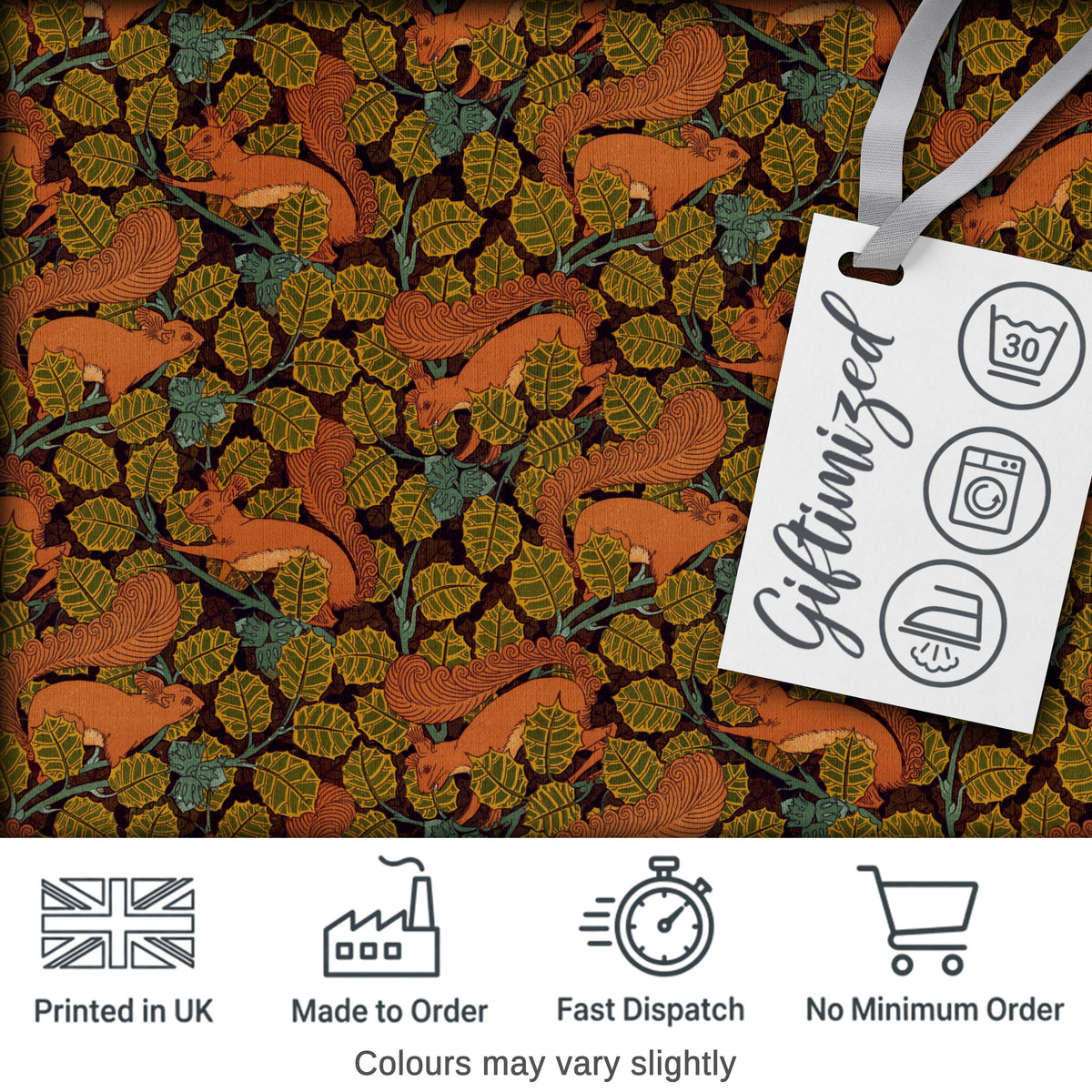 Woodland Squirrel Forest Leaves Seamless Pattern Autumn Nature Design Digital Print Fabric by the Metre UK Sewing Quilting Textile