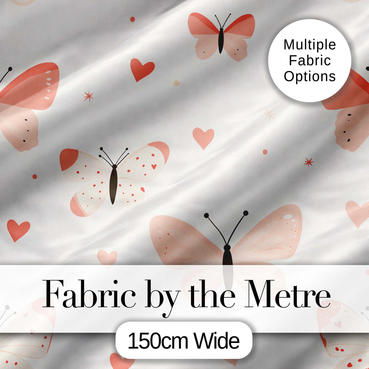 Soft Butterfly Hearts Pastel Seamless Pattern Cute Romantic Design Digital Print Fabric by the Metre UK Sewing Quilting Textile