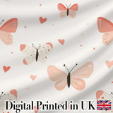 Soft Butterfly Hearts Pastel Seamless Pattern Cute Romantic Design Digital Print Fabric by the Metre UK Sewing Quilting Textile