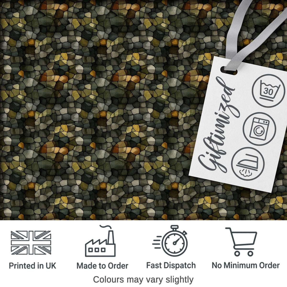 Abstract Pebble Mosaic Texture Seamless Pattern Earth Tone Stone Design Digital Print Fabric by the Metre UK Sewing Quilting Textile