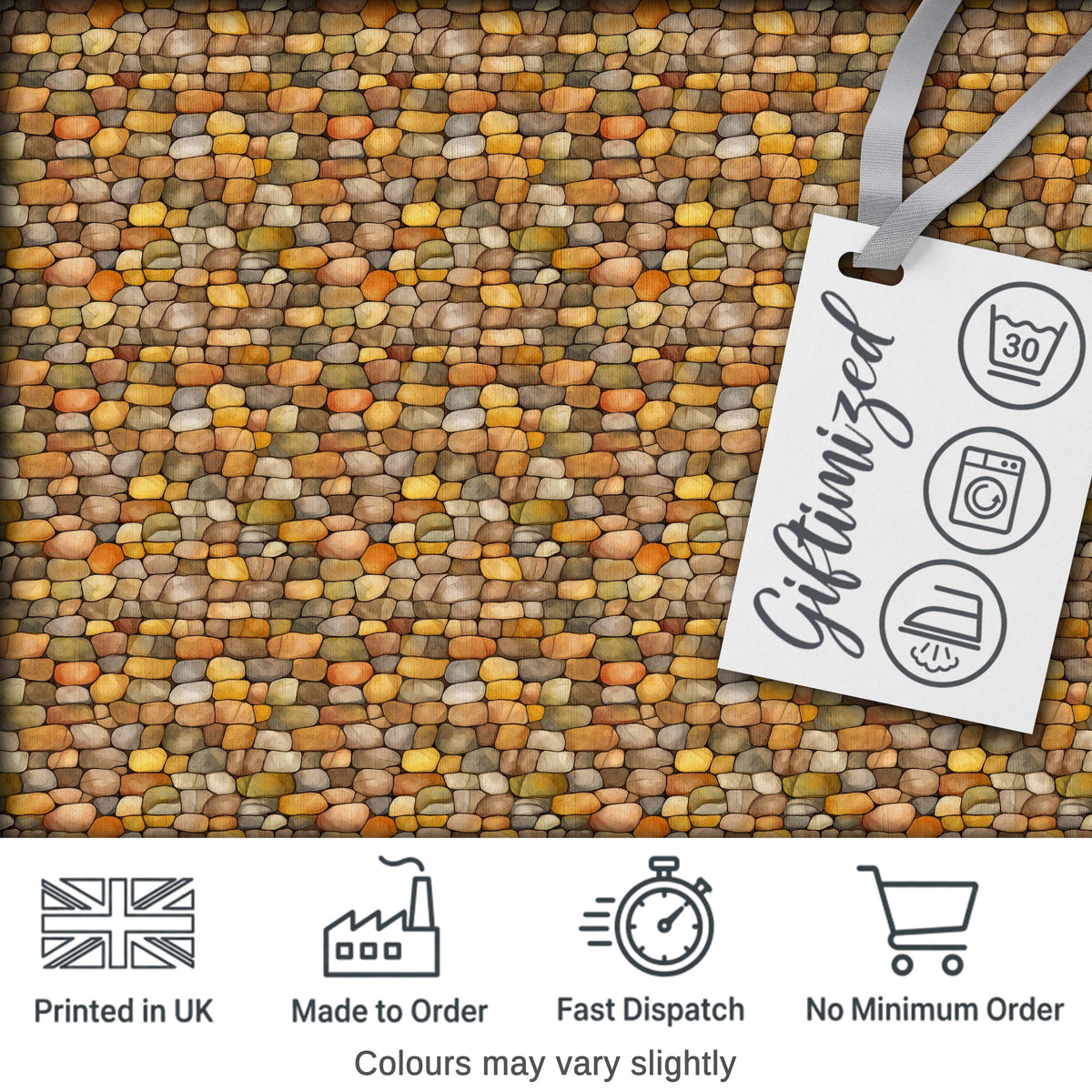 Golden Brown Pebble Stone Seamless Pattern Earth Tone Rock Texture Digital Print Fabric by the Metre UK Sewing Quilting Textile