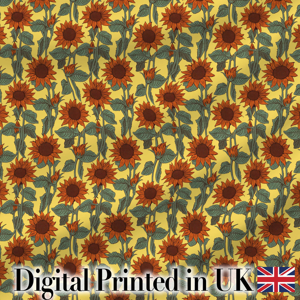 Retro Orange Sunflower Floral Seamless Pattern Vintage Botanical Garden Design Digital Print Fabric by the Metre UK Sewing Quilting Textile
