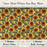 Retro Orange Sunflower Floral Seamless Pattern Vintage Botanical Garden Design Digital Print Fabric by the Metre UK Sewing Quilting Textile