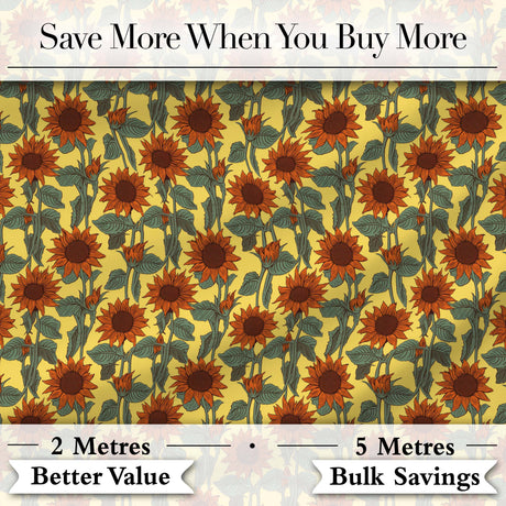 Retro Orange Sunflower Floral Seamless Pattern Vintage Botanical Garden Design Digital Print Fabric by the Metre UK Sewing Quilting Textile