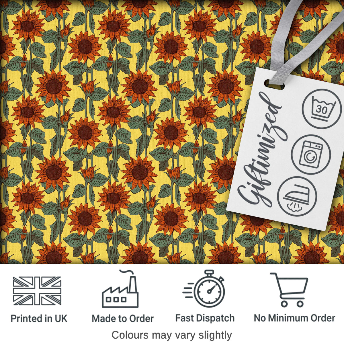 Retro Orange Sunflower Floral Seamless Pattern Vintage Botanical Garden Design Digital Print Fabric by the Metre UK Sewing Quilting Textile
