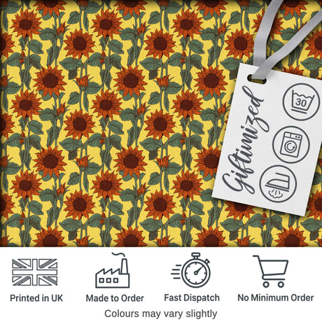 Retro Orange Sunflower Floral Seamless Pattern Vintage Botanical Garden Design Digital Print Fabric by the Metre UK Sewing Quilting Textile