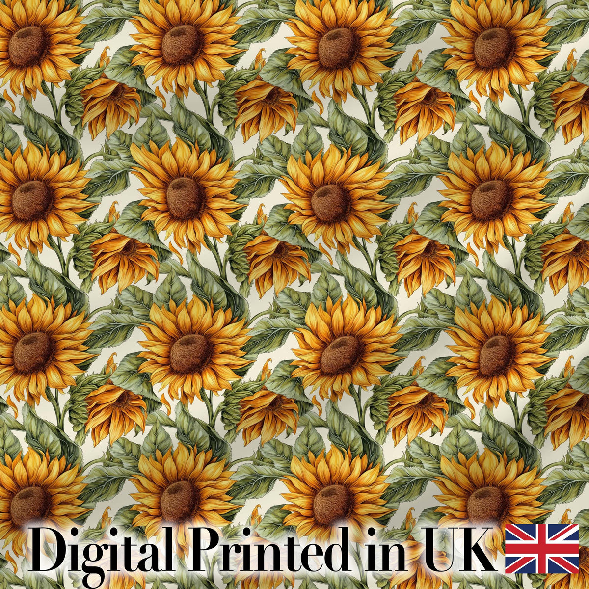 Realistic Sunflower Floral Seamless Pattern Detailed Botanical Garden Design Digital Print Fabric by the Metre UK Sewing Quilting Textile