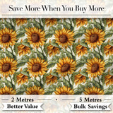 Realistic Sunflower Floral Seamless Pattern Detailed Botanical Garden Design Digital Print Fabric by the Metre UK Sewing Quilting Textile