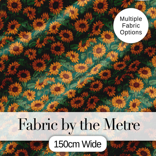 Dark Green Sunflower Floral Seamless Pattern Rich Botanical Garden Design Digital Print Fabric by the Metre UK Sewing Quilting Textile