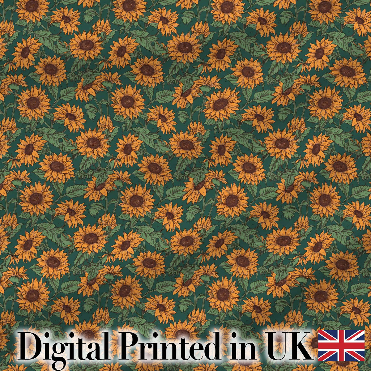 Dark Green Sunflower Floral Seamless Pattern Rich Botanical Garden Design Digital Print Fabric by the Metre UK Sewing Quilting Textile