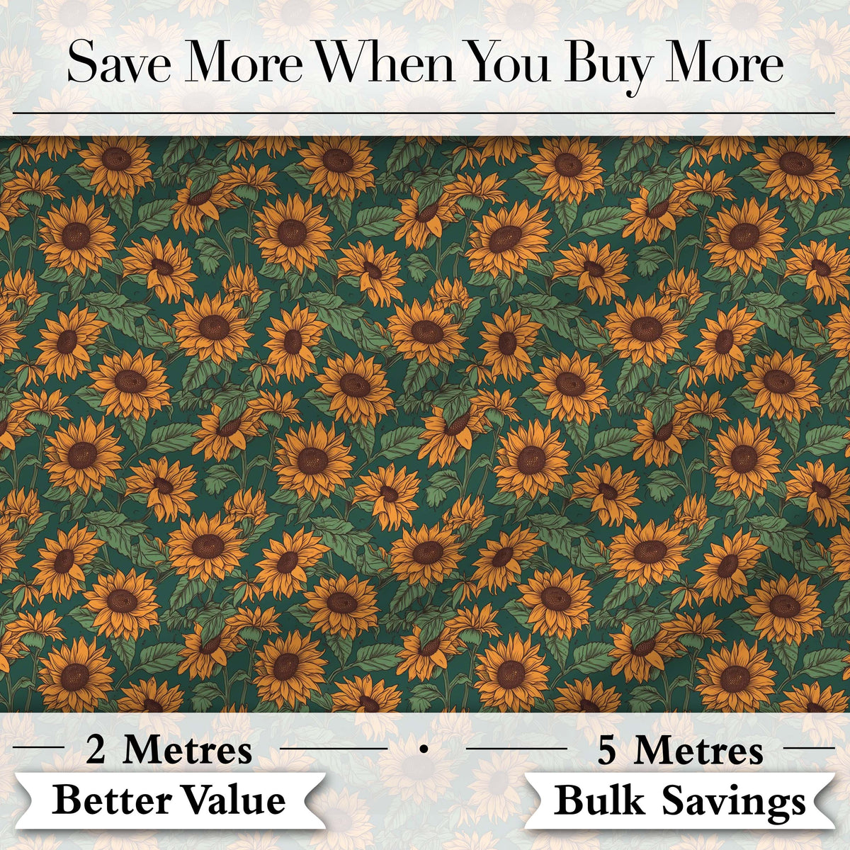 Dark Green Sunflower Floral Seamless Pattern Rich Botanical Garden Design Digital Print Fabric by the Metre UK Sewing Quilting Textile
