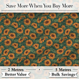 Dark Green Sunflower Floral Seamless Pattern Rich Botanical Garden Design Digital Print Fabric by the Metre UK Sewing Quilting Textile