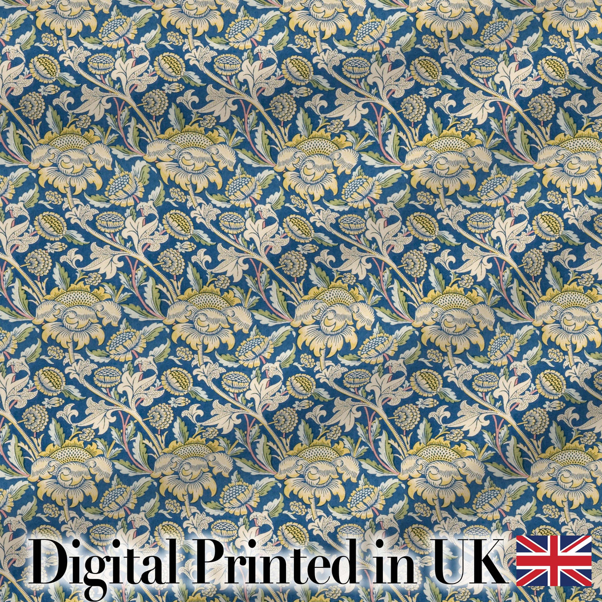 Vintage Blue Floral Leaf Seamless Pattern Classic Botanical Garden Design Digital Print Fabric by the Metre UK Sewing Quilting Textile