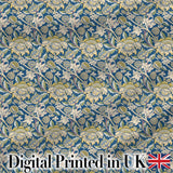 Vintage Blue Floral Leaf Seamless Pattern Classic Botanical Garden Design Digital Print Fabric by the Metre UK Sewing Quilting Textile