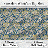 Vintage Blue Floral Leaf Seamless Pattern Classic Botanical Garden Design Digital Print Fabric by the Metre UK Sewing Quilting Textile