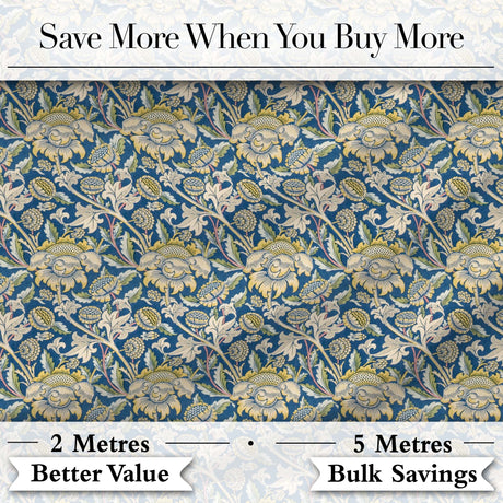 Vintage Blue Floral Leaf Seamless Pattern Classic Botanical Garden Design Digital Print Fabric by the Metre UK Sewing Quilting Textile